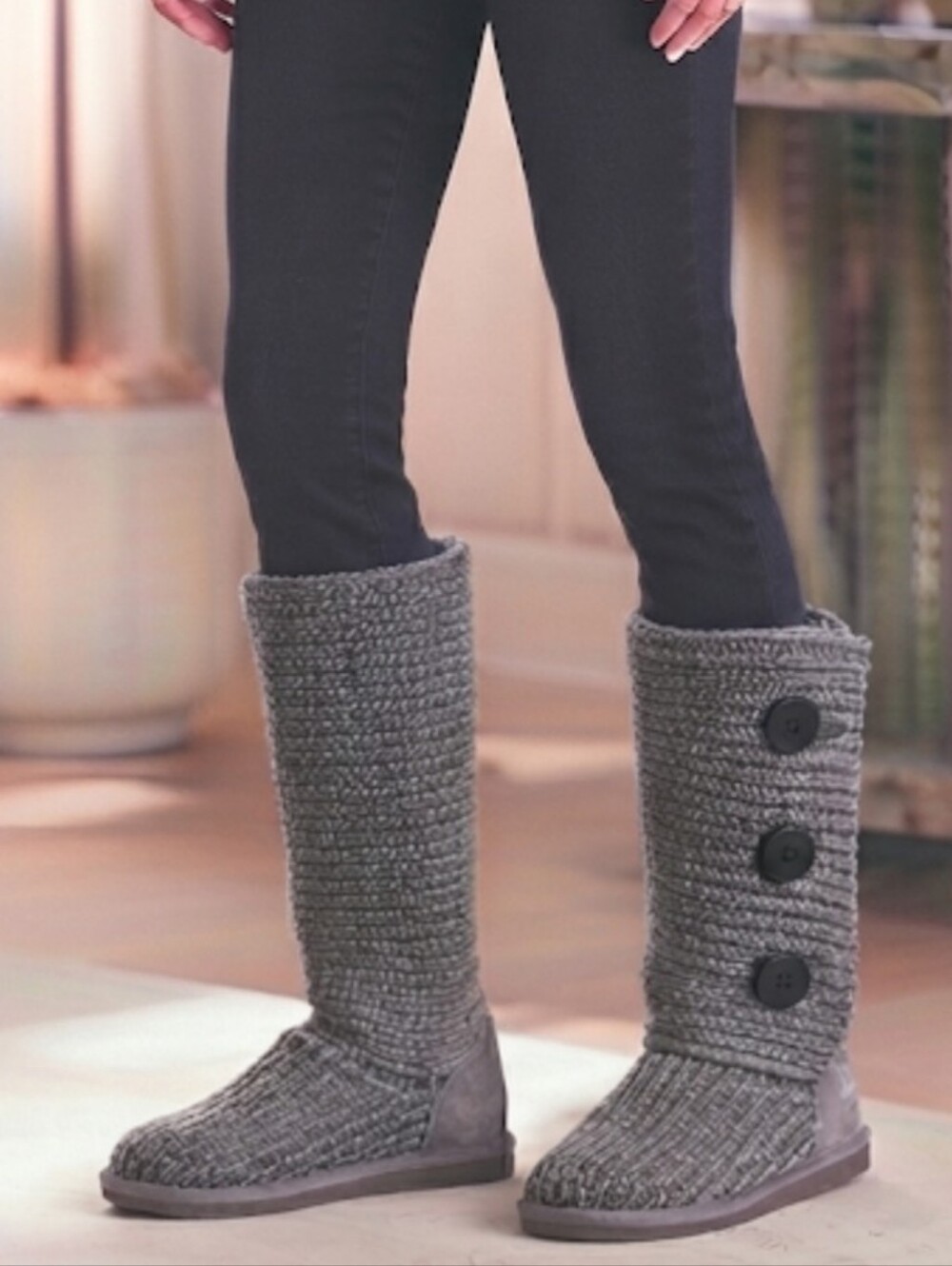 Ugg Australia Women Cozy Sweater Tall 3 Buttons Knit Ankle Boots Shoes Sz 9